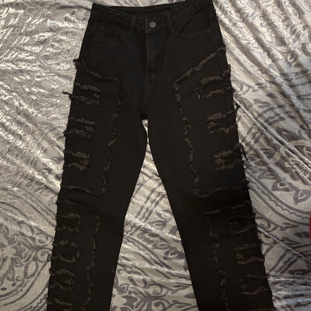 SHEIN Black Distressed Kids Casual Bottoms